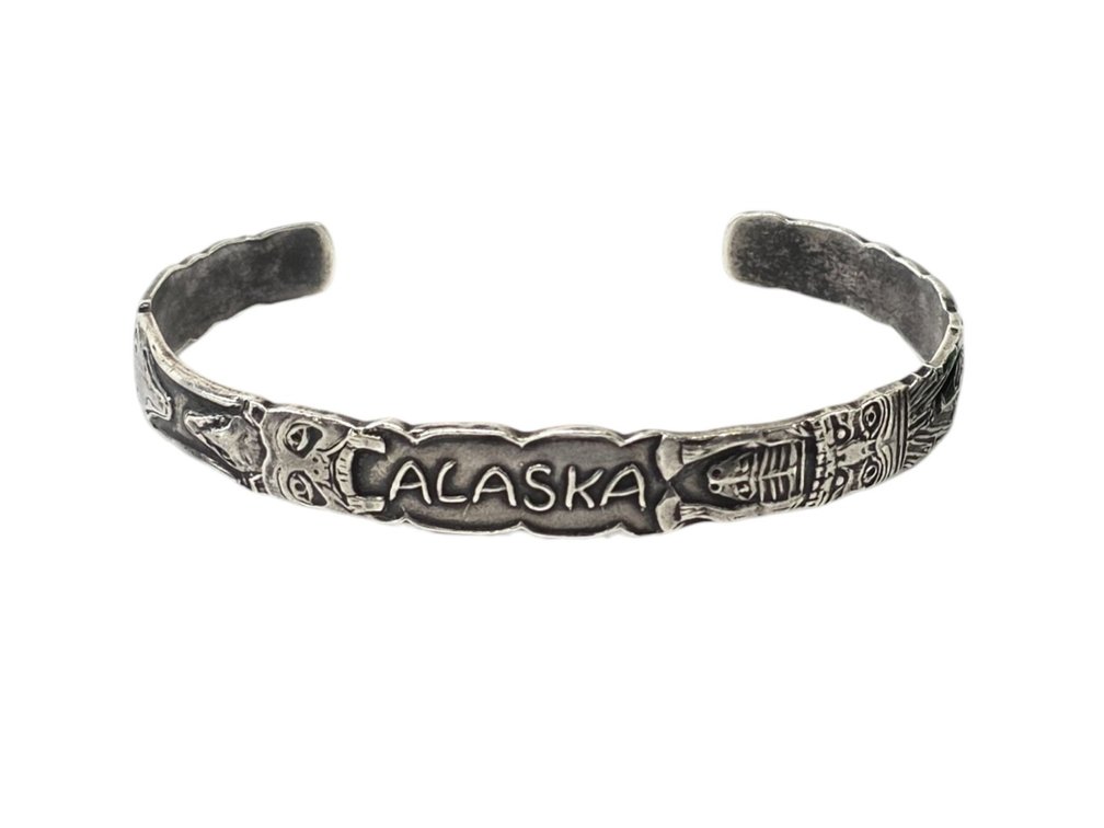 Sterling Silver Alaska Souvenir Cuff Bracelet, 16.30 Grams