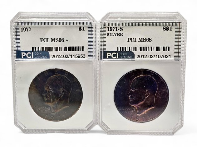 PCI MS68 1971-S Eisenhower Silver & PCI MS66+ 1977 Eisenhower Dollars