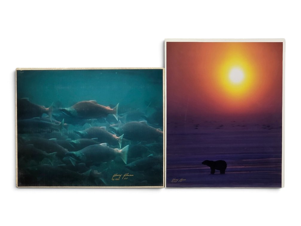 Johnny Johnson "Lone Polar Bear at Sunset" & Salmon Artist's Proof Photographs