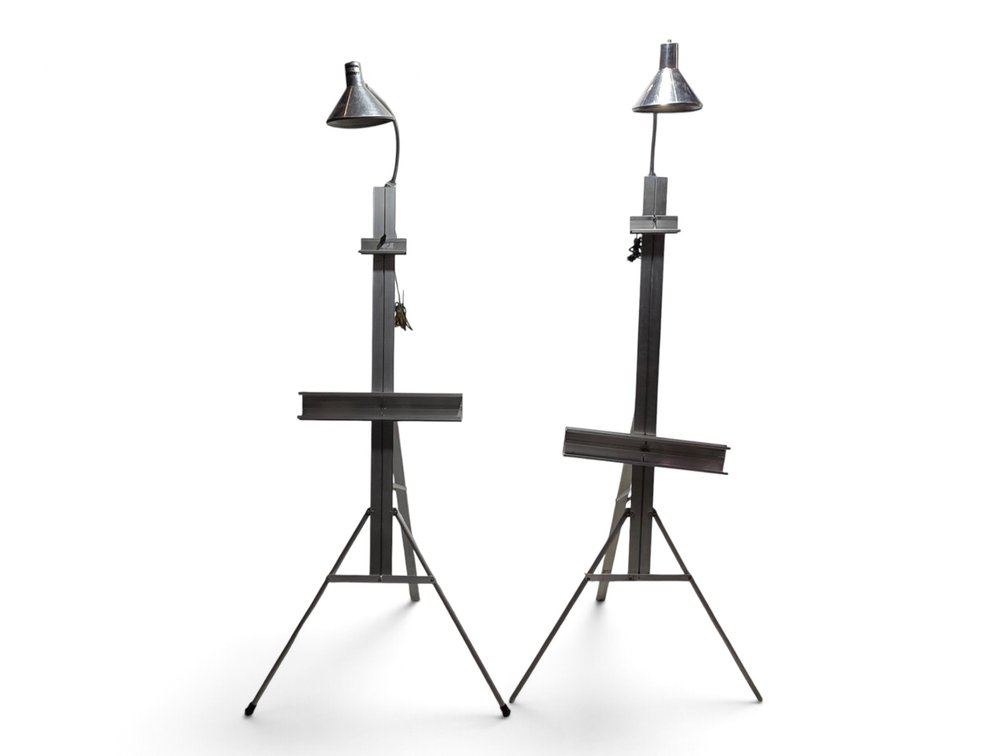 Pair of Stanrite No. 500 Studio Easels with Testrite Lamps
