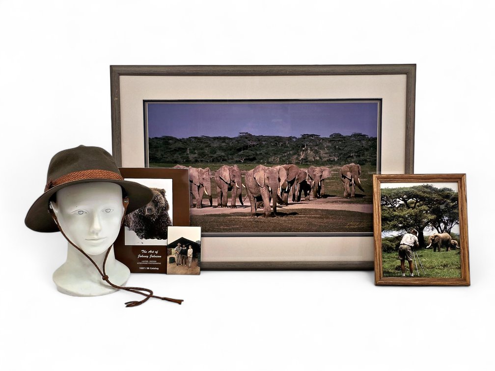 Johnny Johnson "African Elephants" Artist's Proof, Safari Hat & Expedition Photos