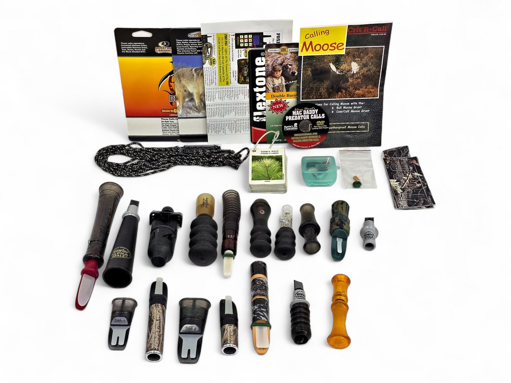 17 Game Calls with Lanyard, Instructional Materials & Edible Wild Food Cards