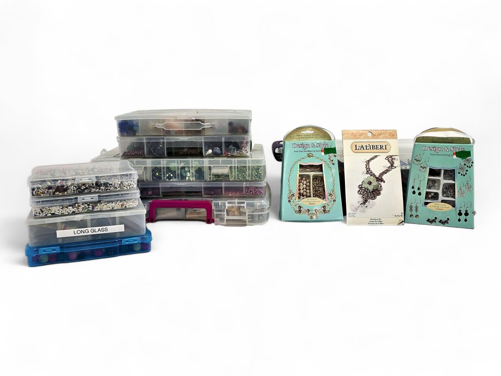 Jewelry-Making Beads, Charms & Three Boxed Kits with Storage Organizers