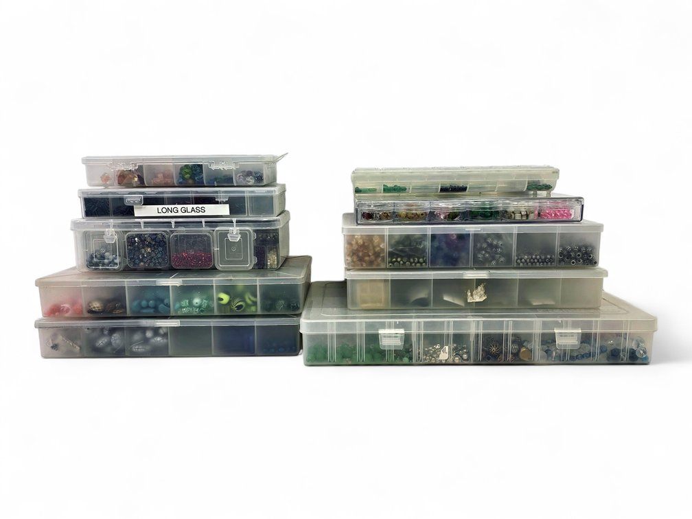 Assorted Glass, Seed & Decorative Beads in Compartmented Organizers