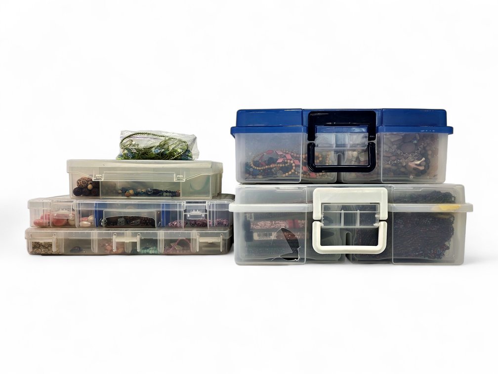 Assorted Jewelry Beads, Charms & Findings in Storage Organizers, One Case Broken