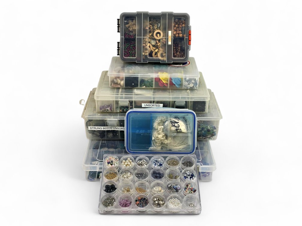 Jewelry Beads, Strands & Charms in Seven Organizers with Shell Necklace