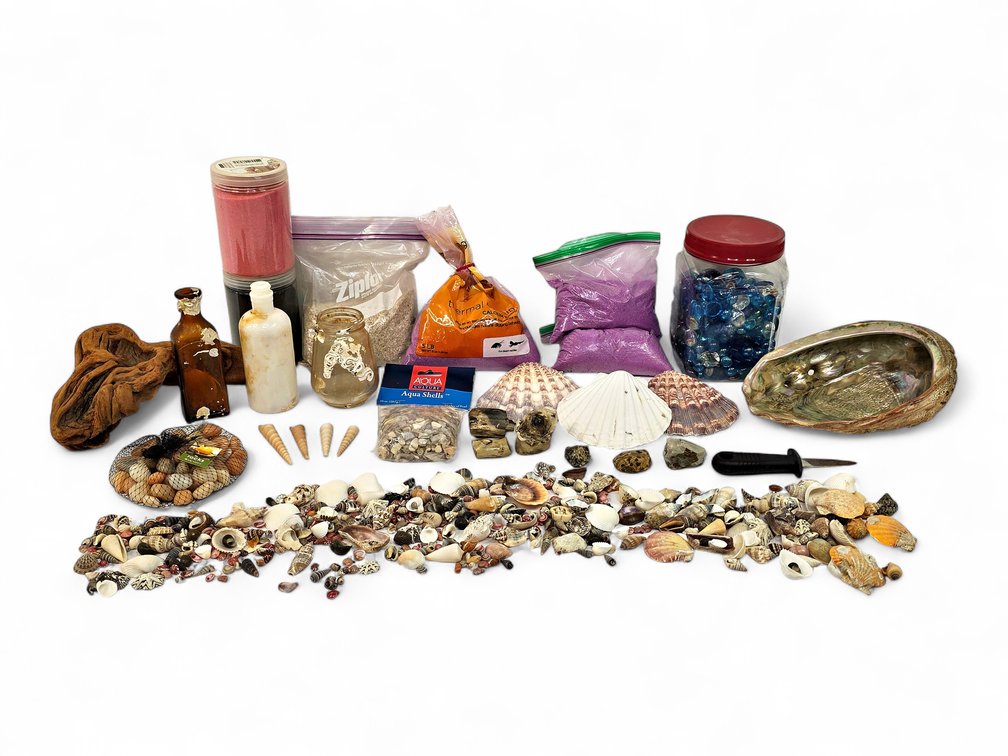Abalone & Scallop Shells, Decorative Sand, Stones, Driftwood and Glass Containers
