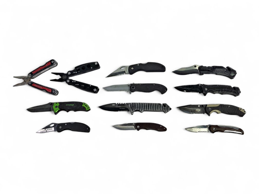 Ten Pocket Knives & Two Plier Multi-Tools: Dead Walker, Smith & Wesson, Tac-Force