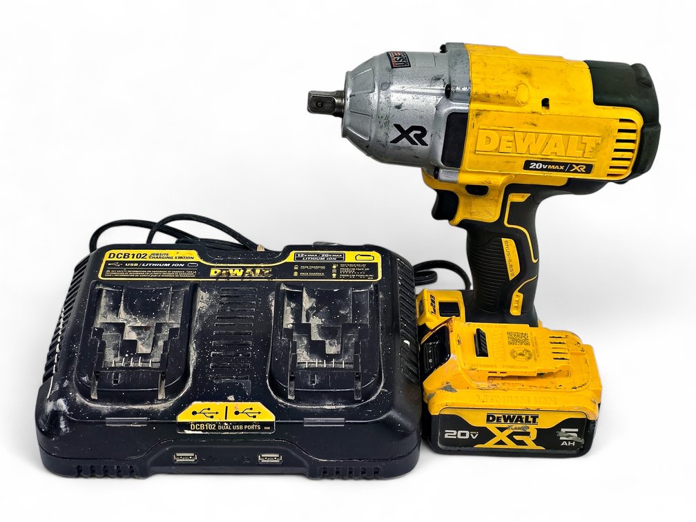 DeWalt DCF899 Impact Wrench, 5Ah Battery & DCB102 Charger with Cord Damage