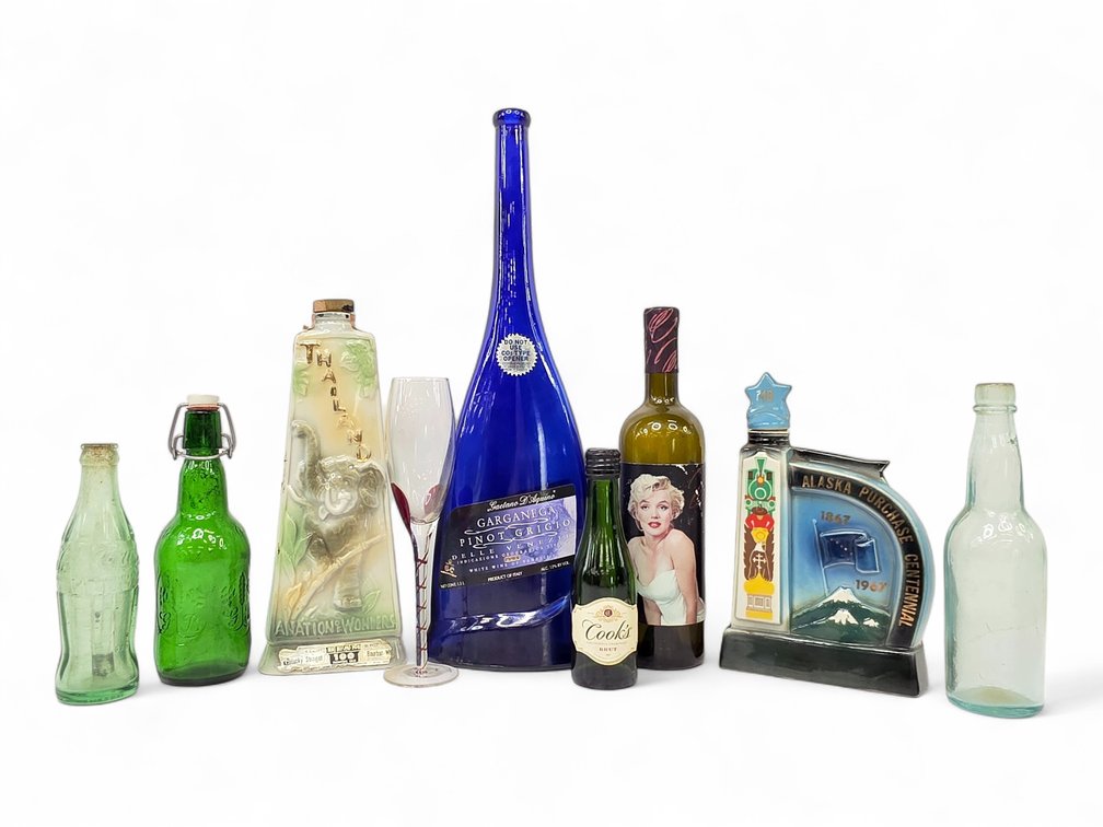 Jim Beam Thailand & Alaska Decanters, Collectible Bottles & Stemmed Glass — Empty
