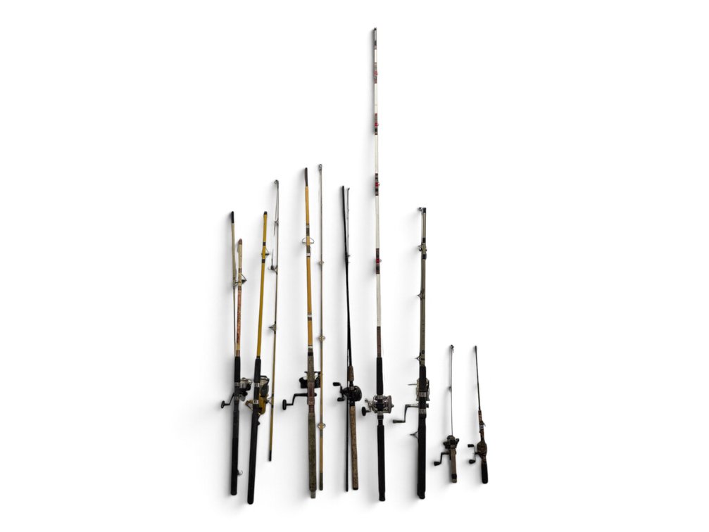 Eight Fishing Rods with Reels — Lamiglas, Shakespeare, Master, Calypso & More