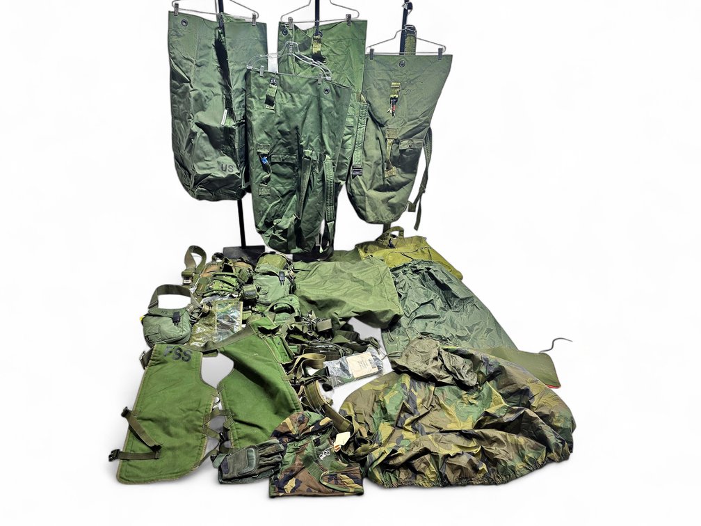 Five Military Duffel Bags, Maxpedition Pouches, Field Gear, Chaps & First-Aid Supplies
