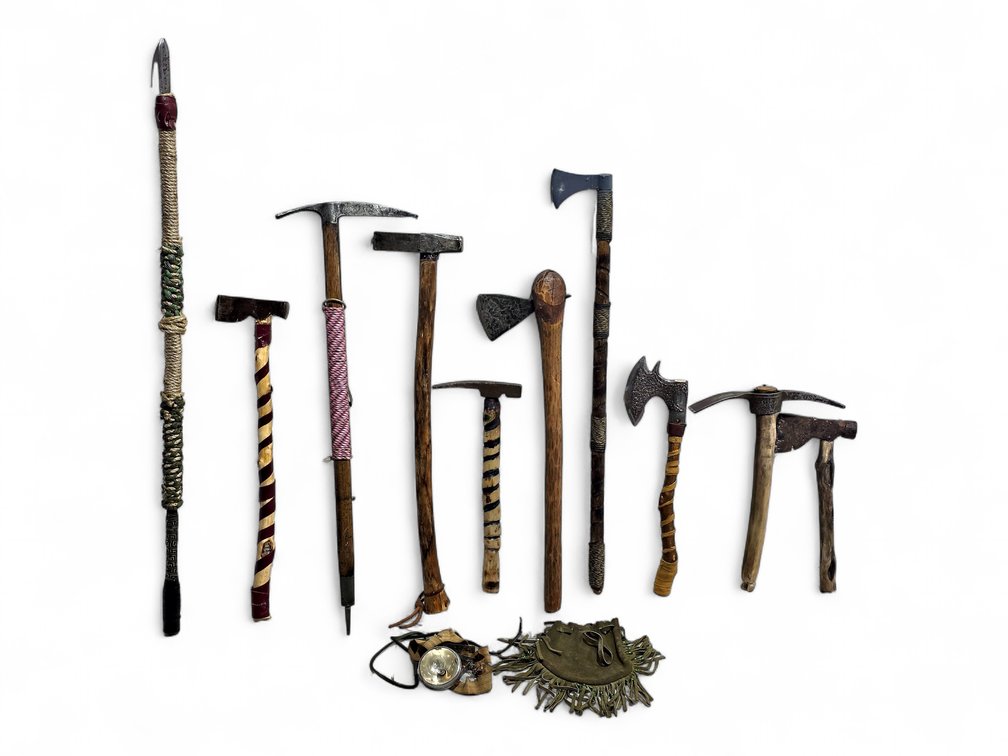 Decorative Spear & Fantasy Axe, Picks, Hatchets, Whalebone Hammer & Vintage Headlamp