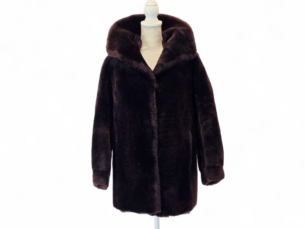 Chocolate Brown Faux Fur Coat with Shawl Collar & Satin Lining