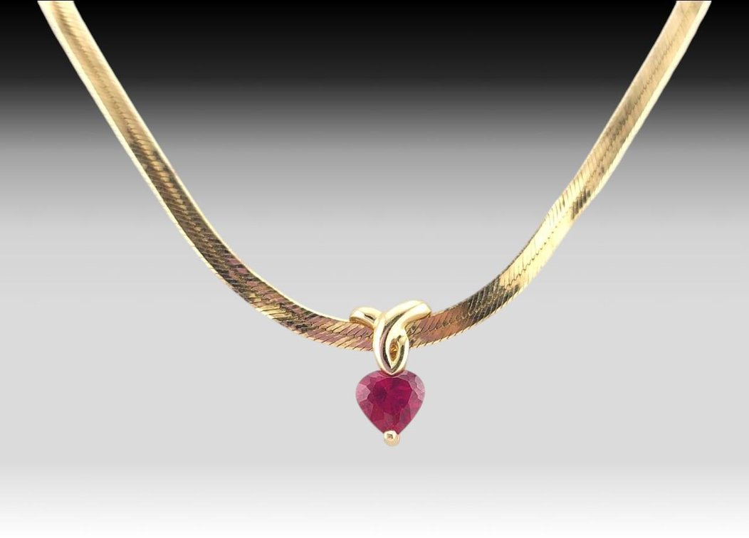 14k Yellow Gold Necklace & Ruby Pendant 