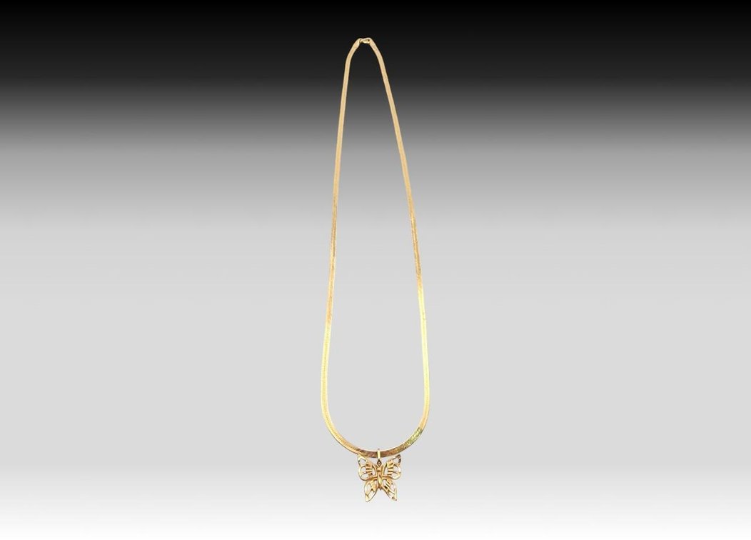 14K Yellow Gold Chain & Butterfly Pendant 