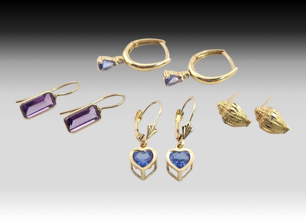 14k Gold Amethyst & Tanzanite Earrings 