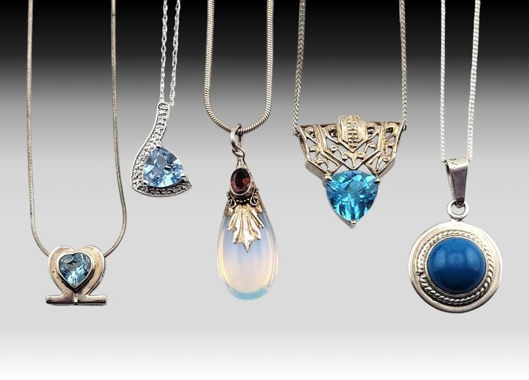 Sterling Silver Necklaces w/ Diamond, Moonstone, Topaz, Garnet & More Pendants