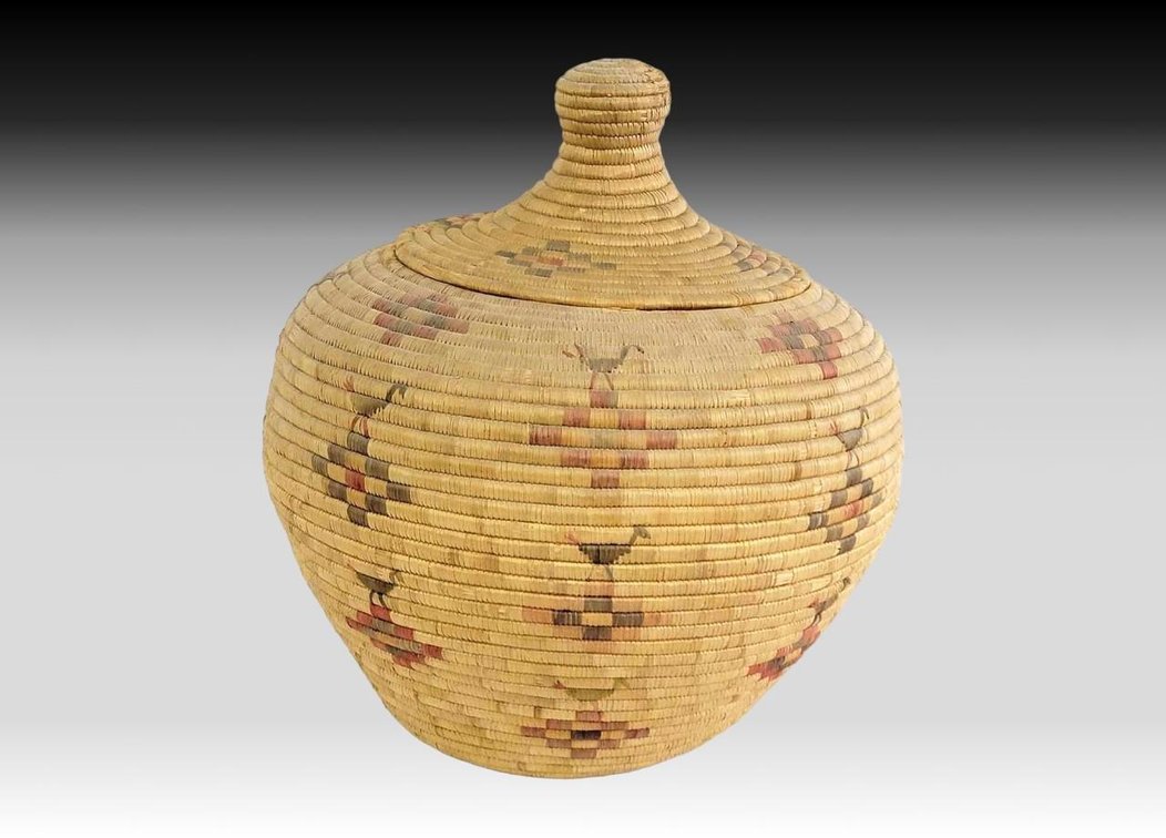 17" Lidded Yup'ik Basket w/Animal Motif 