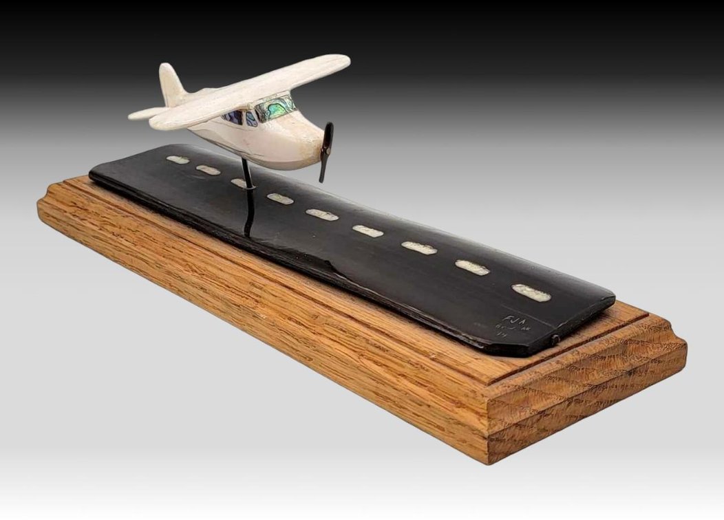 Walrus Ivory & Baleen Airplane Runway Desk Display