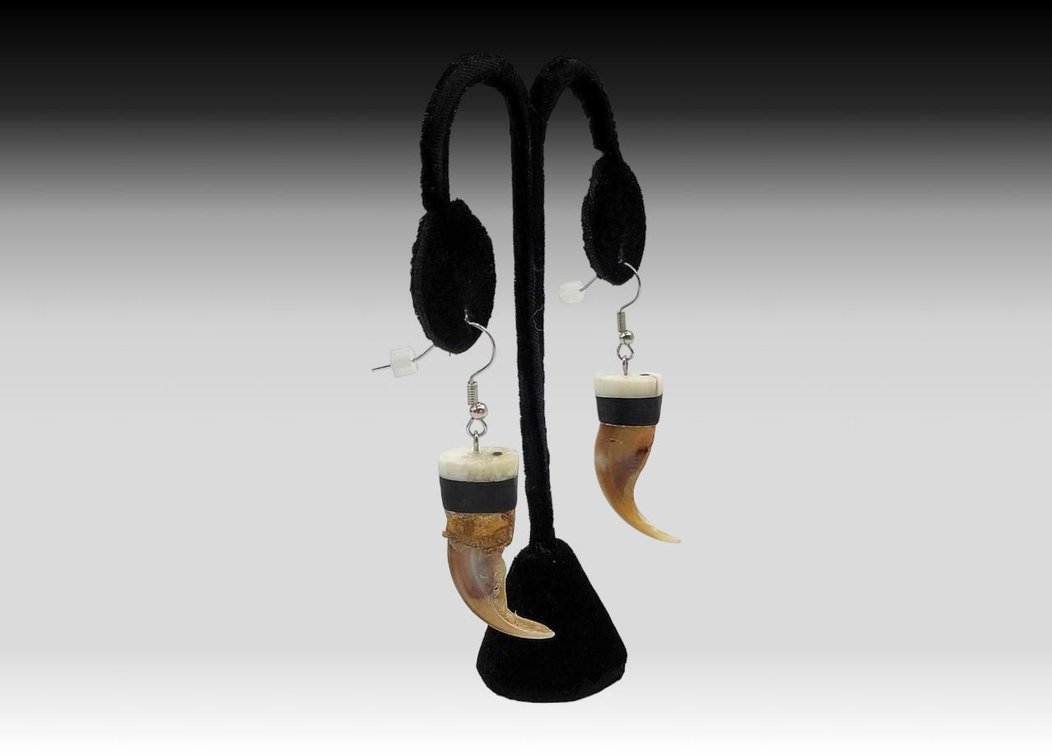 Wolverine Claw, Baleen & Walrus Ivory Earrings 