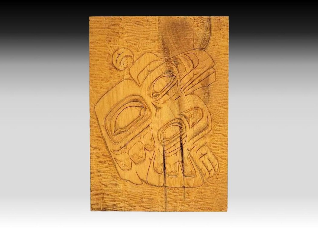 "Raven and the Moon" Wood Carved Panel