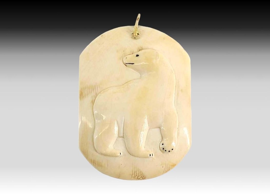 Walrus Ivory Polar Bear & Scrimshaw Pendant