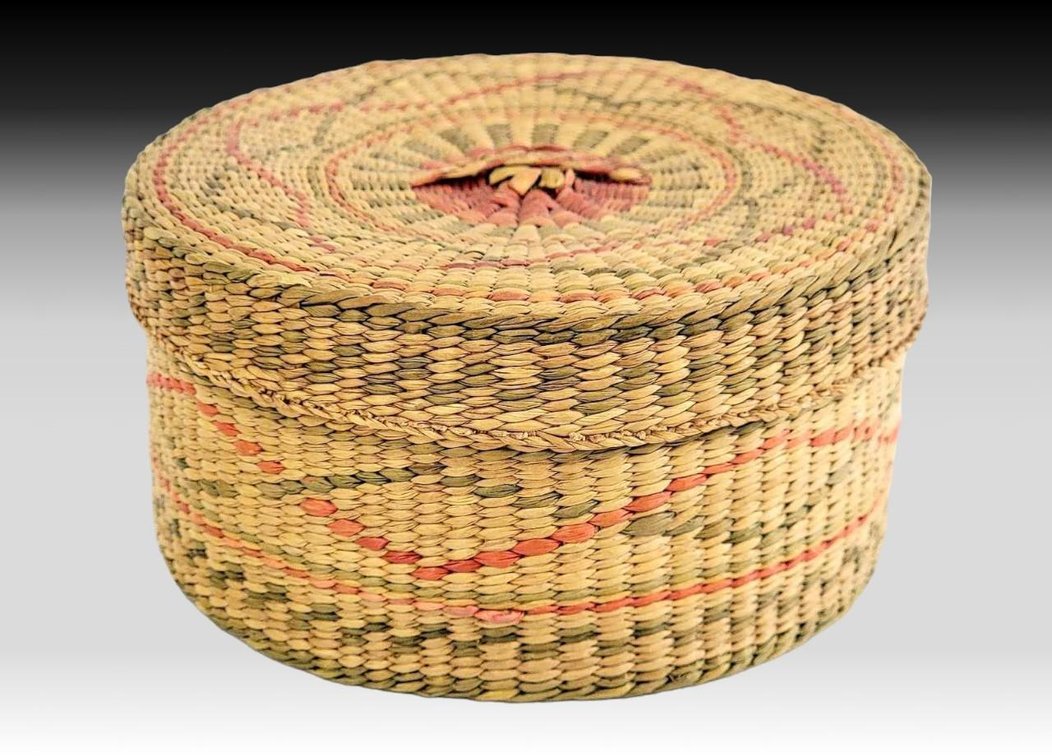 Handwoven Lidded Basket w/Intricate Design  