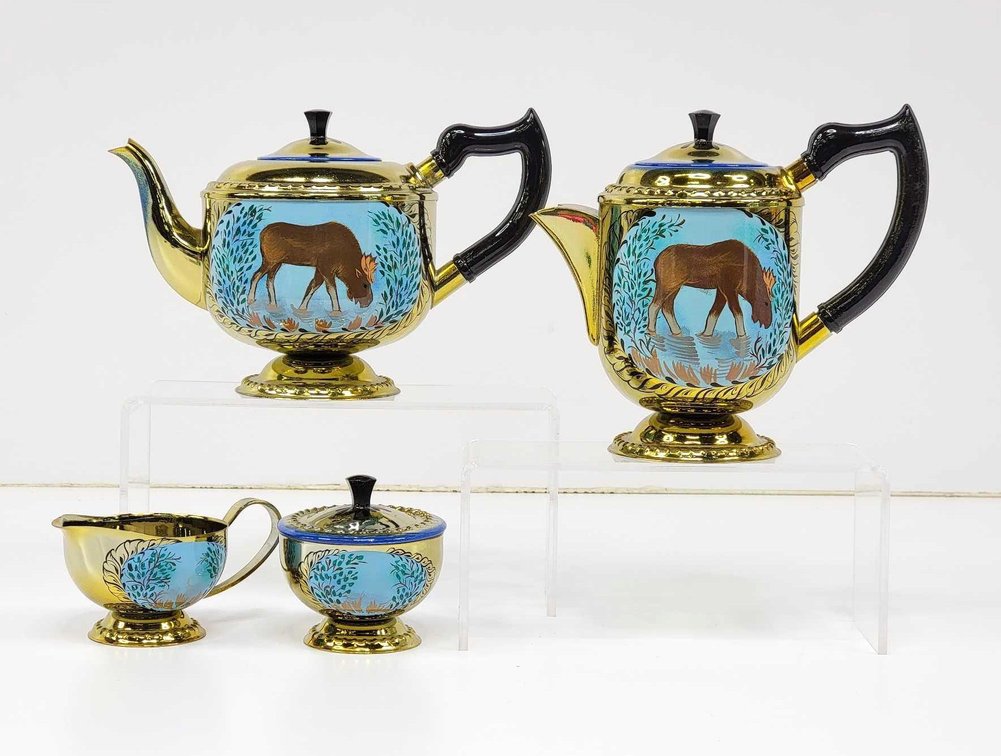 Hand-Painted Tea & Coffee Set w/ Moose Design