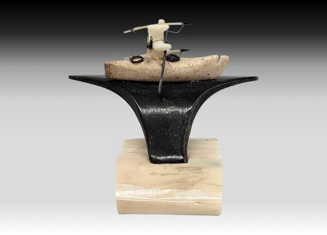 Buddy Pestrikoff Baleen & Ivory Boat Sculpture 