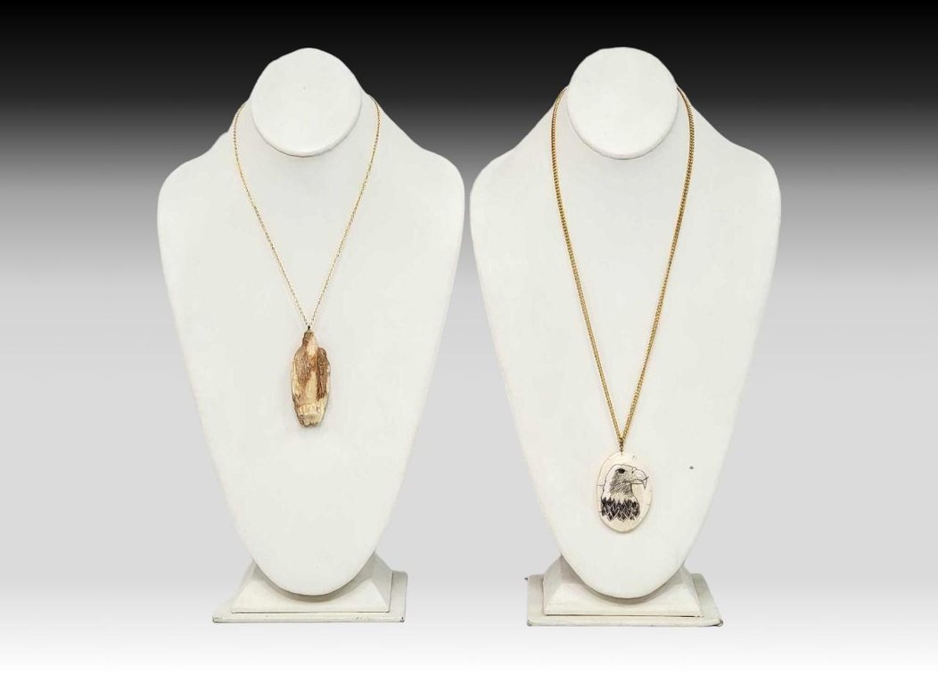 Carved & Scrimshaw Eagle Ivory Necklace 