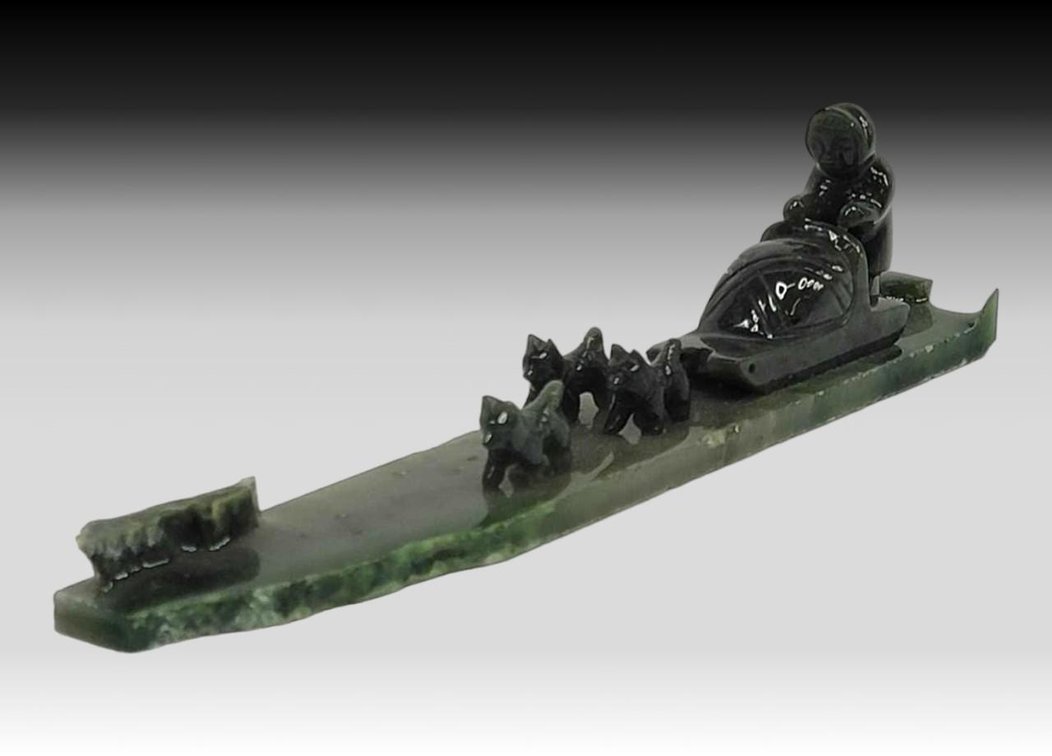 Jade Sled Dog Team Carving