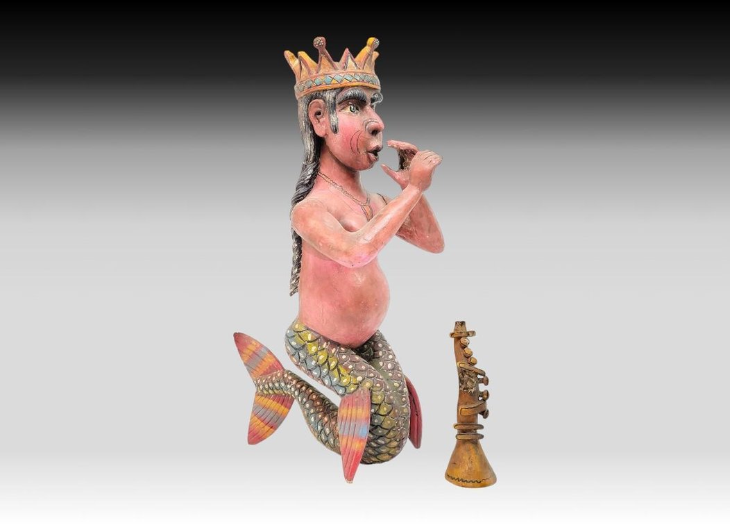 Mexican Folk Art Mer-Man Siren Statue