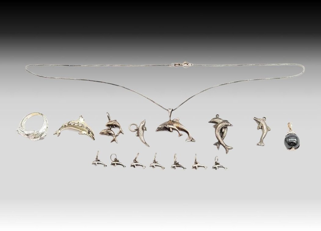 Sterling Dolphin Charms, Necklace,  Pendants & Silverplated Ring