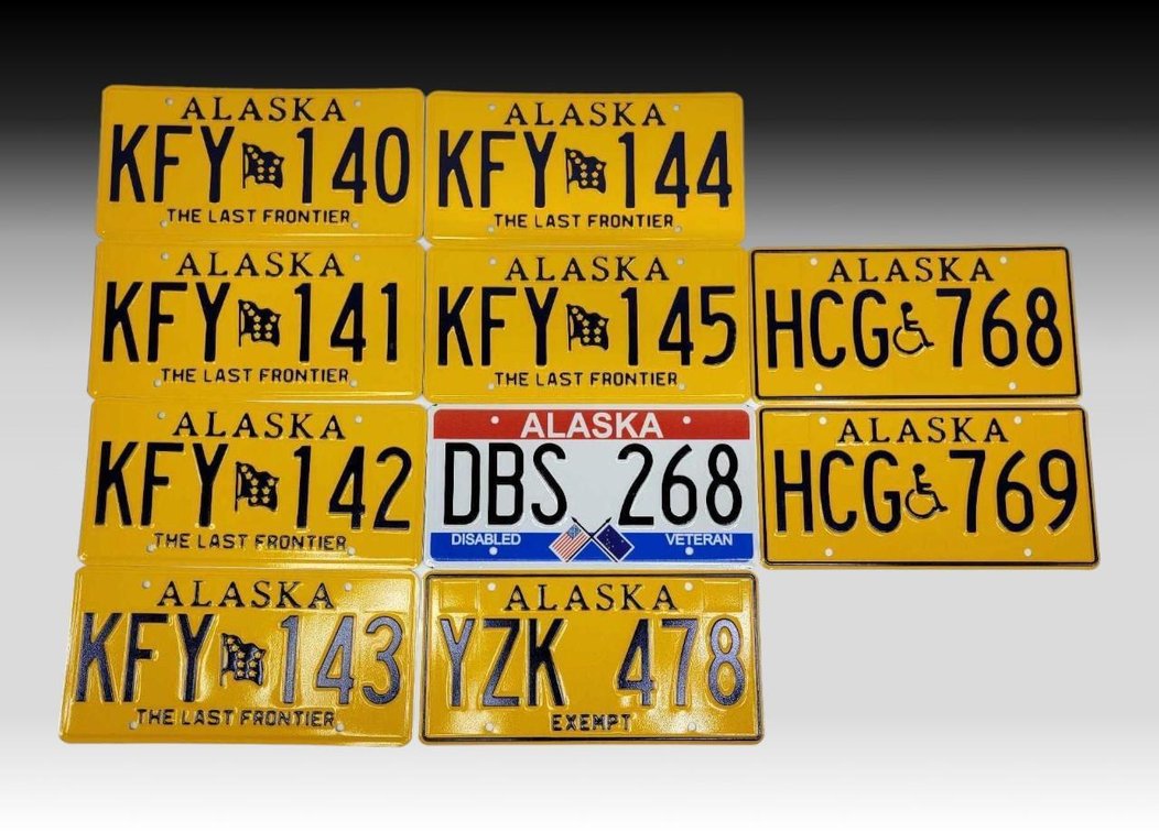 10x Alaska License Plates "Exempt" "Veteran" "Last Frontier" & More
