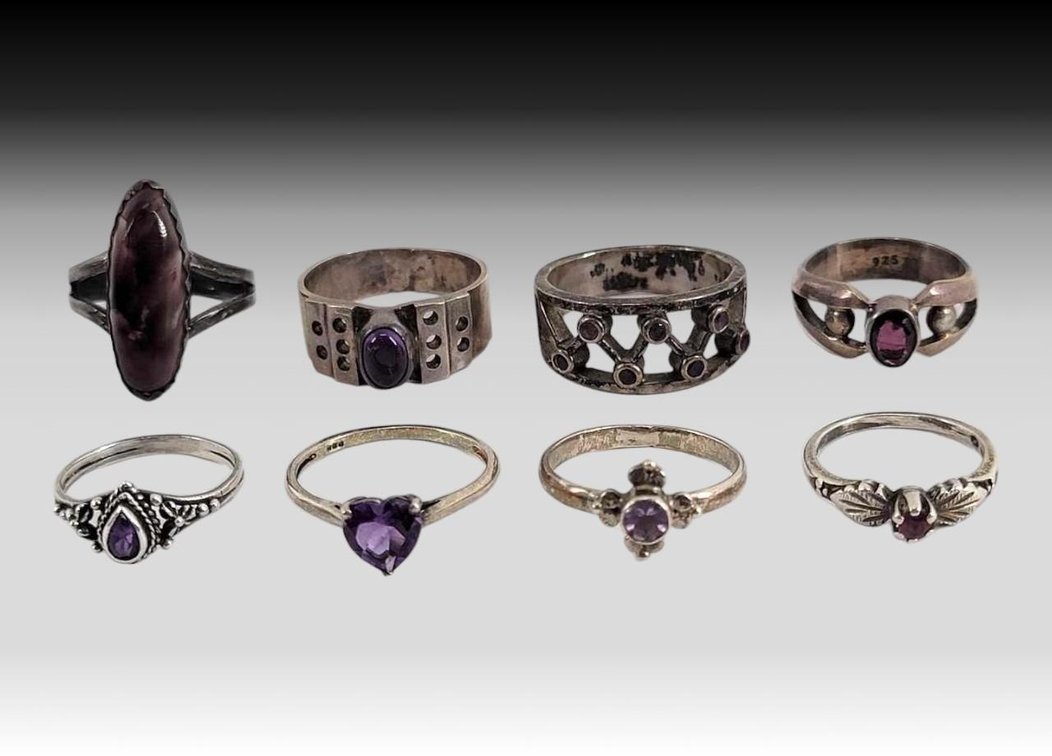 Sterling Silver & Amethyst Rings, Sizes 3.75-8