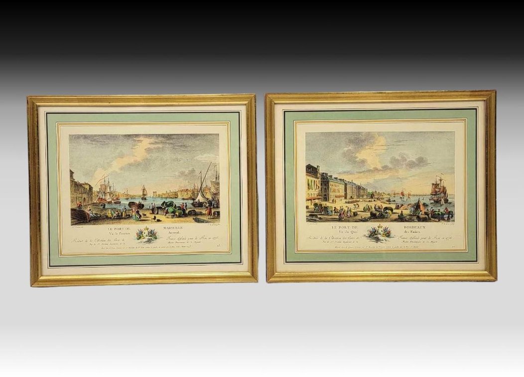 Nicolas Ozanne "Le Port De Bordeaux Vu du Quai des Farines" & "Le Port de Marseille Vu de l'ancien Arsenal" Prints