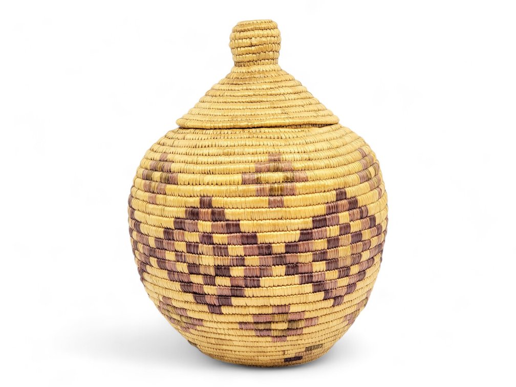 Massive Yup'ik Grass Coiled Basket w/Design