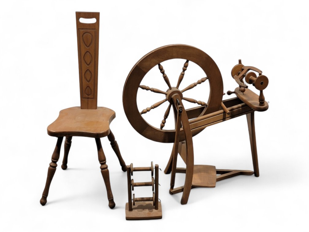 Ashford Spinning Wheel, Lazy Kate, Carder & Chair
