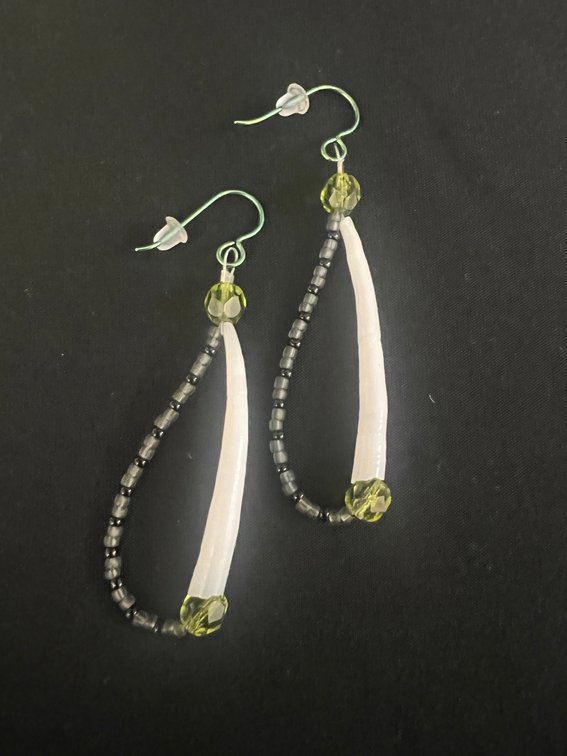 Hand Beaded Green & Gray Earrings - Alutiiq Artist Diana Velez