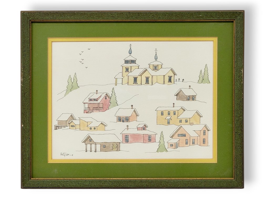 Richard W. Tyler "Snowy Village" Original Watercolor & Ink 