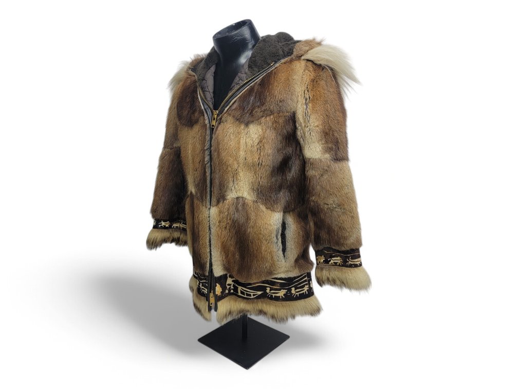 Muskrat Fur Coat w/ Musher & Sled Dog Trim