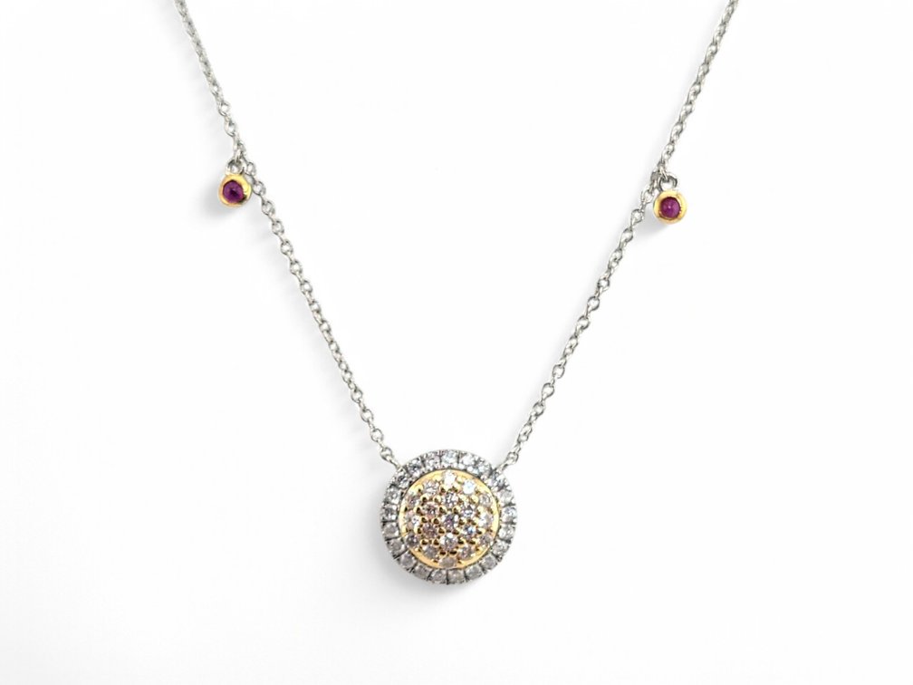 18k White & Yellow Gold Diamond & Ruby Necklace 