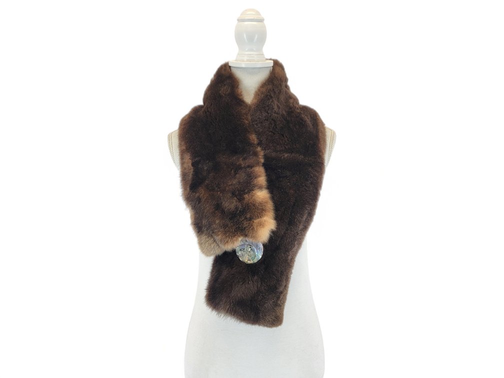 Sea Otter Fur Scarf w/ Abalone Button Closure