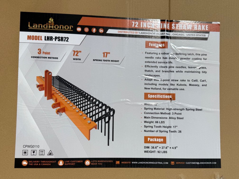 Landhonor 72" Pine Straw Rake