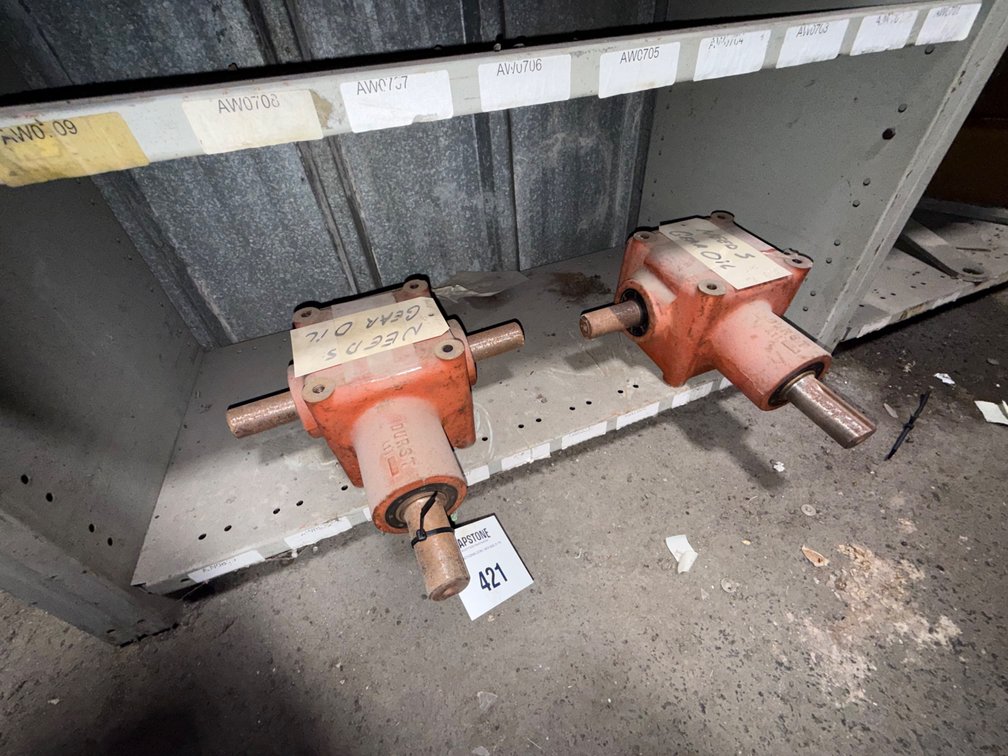 Pair of Durst Cast Iron Right Angle Bevel Gearboxes