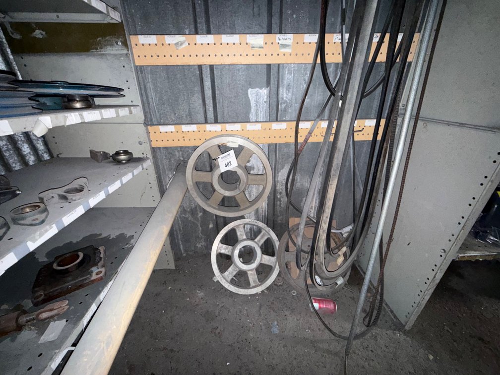 Industrial Drive Pulleys and Assorted Heavy Duty Machine Belts Lot