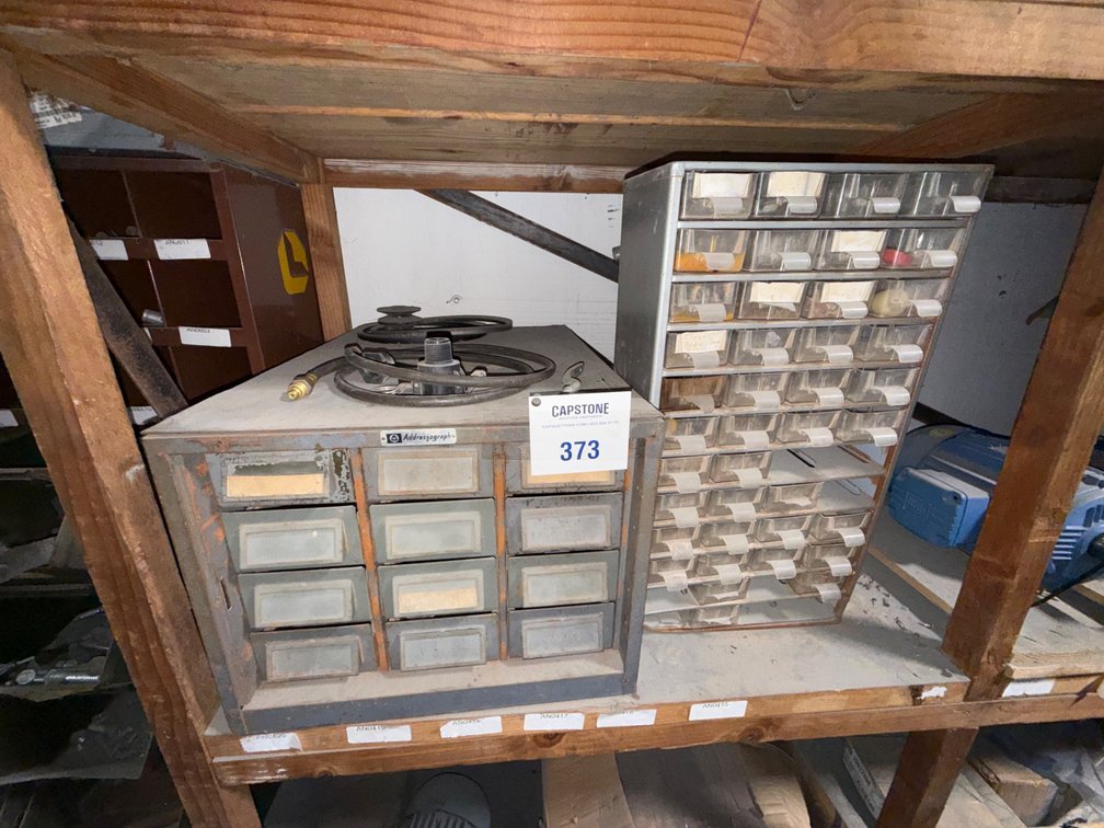 Assorted Metal Parts, Storage Cabinets w/Parts & Hardware