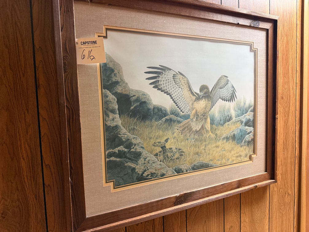 Framed Hawk Print in Office