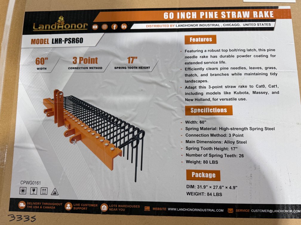 Landhonor 60" Pine Straw Rake